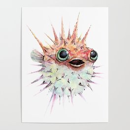 Watercolor Puffer Fish Poster
