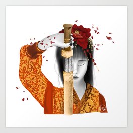 Geisha with sword Art Print