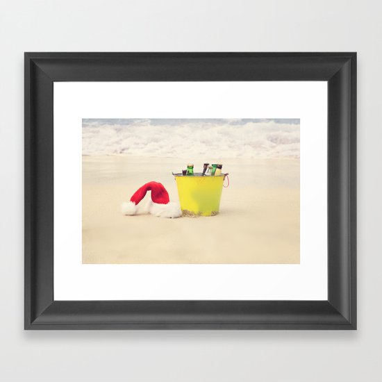 Santa Hat and Beach Beverage Framed Art Print