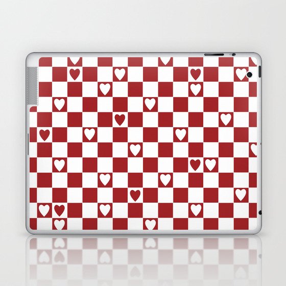 Checkered hearts red and white Laptop & iPad Skin