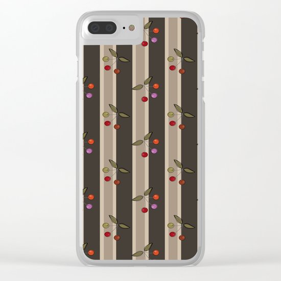 Colorful cherries on a brown striped background . Retro . Clear iPhone Case