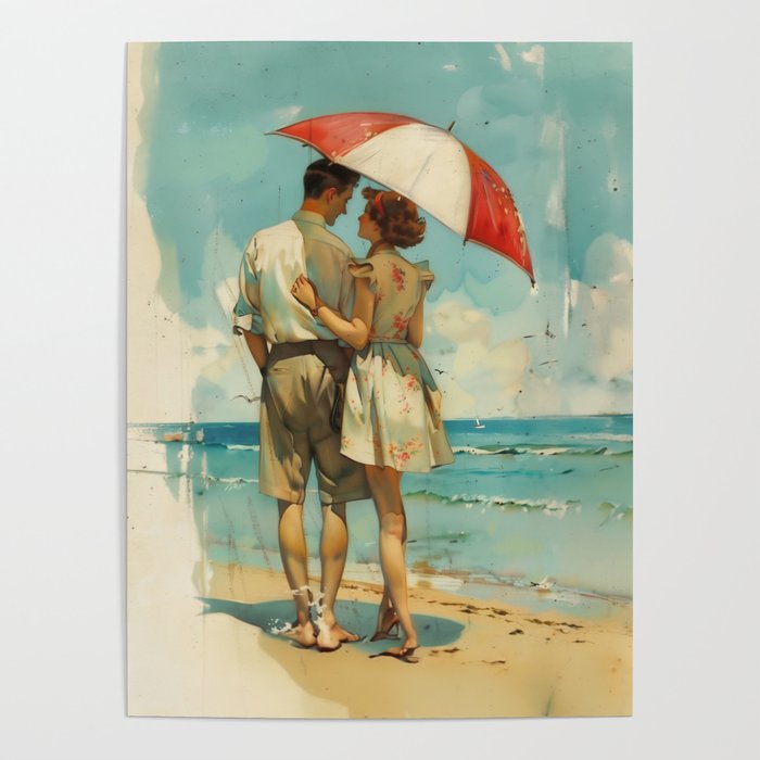 Nostalgic Beach Walk - By The Seashore Poster