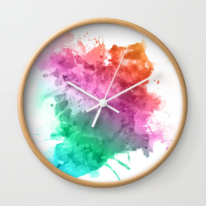 Watercolour Splatter In Rainbow Colours Wall Clock By Igorg Society6