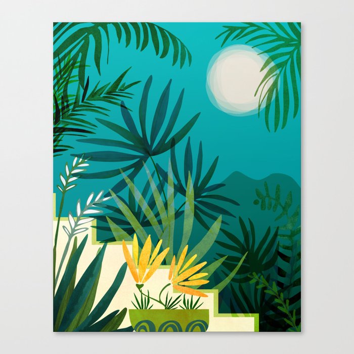 Rainforest With Moonlight Tropical Night Series #3 Canvas Print