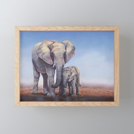 Elephants Mom Baby Framed Mini Art Print