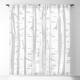Woodcut Birches Grey Blackout Curtain