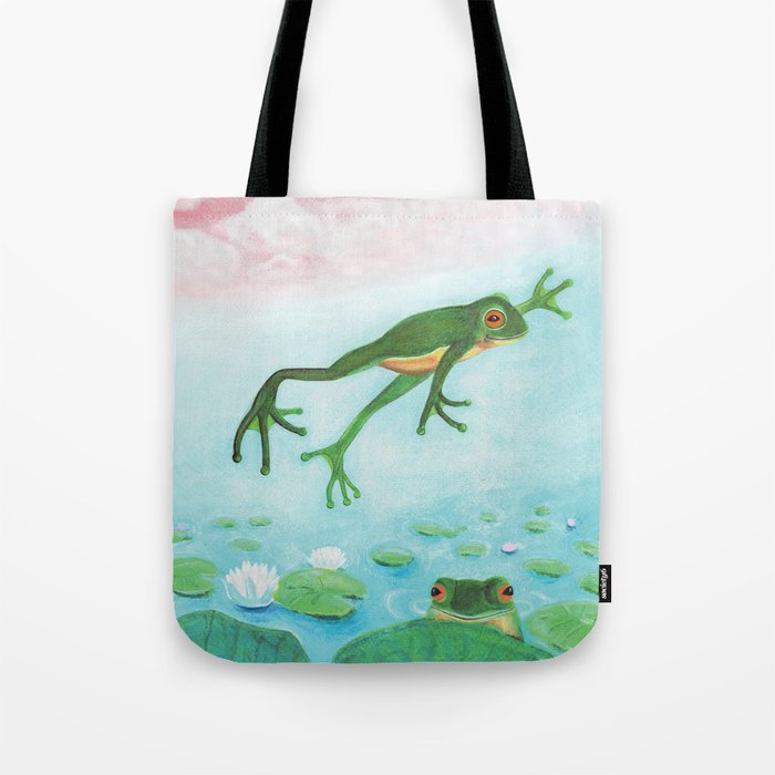 A Frog Jumps Into The Pond Illustration by Julia Doria Tote Bag