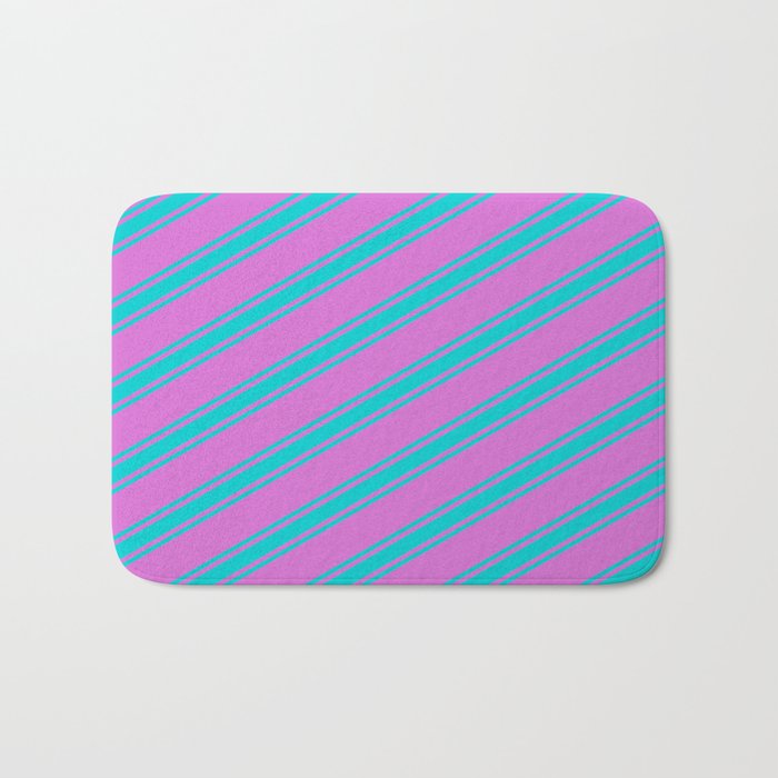 Orchid & Dark Turquoise Colored Lined/Striped Pattern Bath Mat