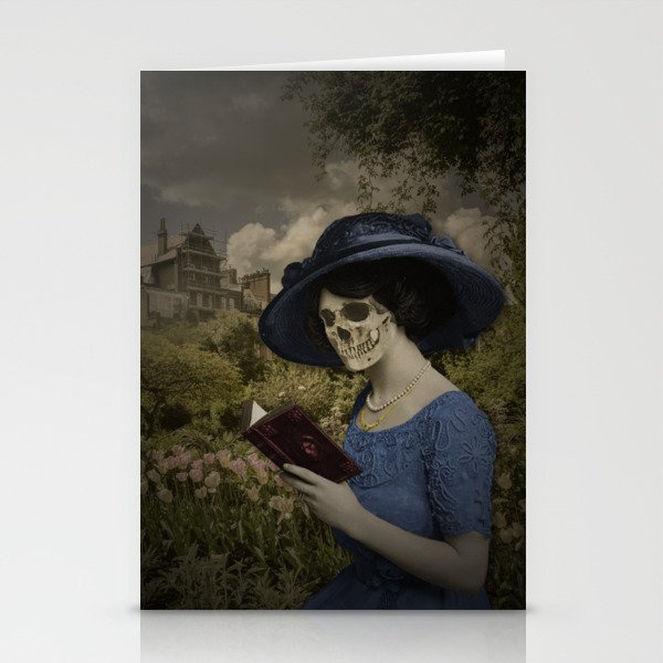 Skull woman reading a book Stationery Cards