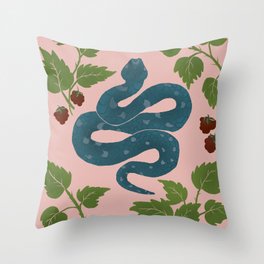 Snake Charm in Rose & Blue Throw Pillow