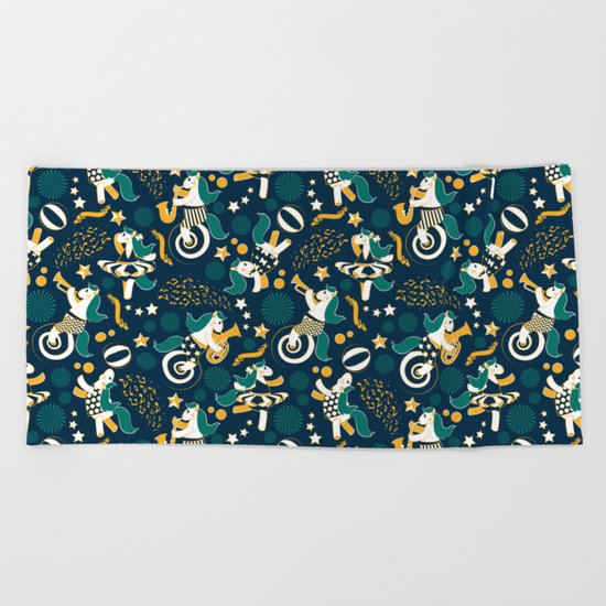 Equestrian modern circus Beach Towel