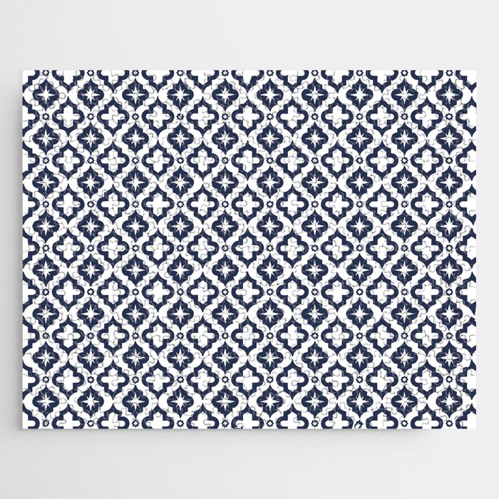 Navy Blue Ornamental Arabic Pattern Jigsaw Puzzle