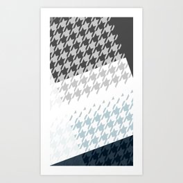Modern Houndstooth Reinterpreted A – Navy / Gray / White Checked Pattern Art Print