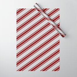 [ Thumbnail: Light Grey and Dark Red Colored Striped Pattern Wrapping Paper ]