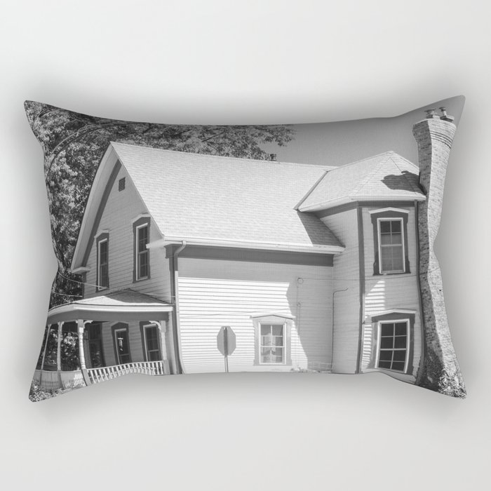 Old House Black and White Rectangular Pillow