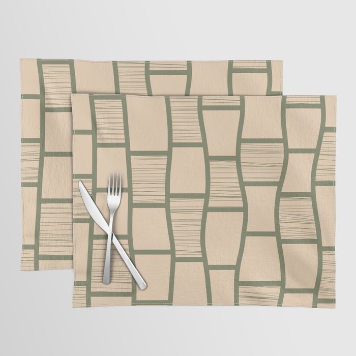 Abstract Funky Squares Pattern in Green and Peach Placemat