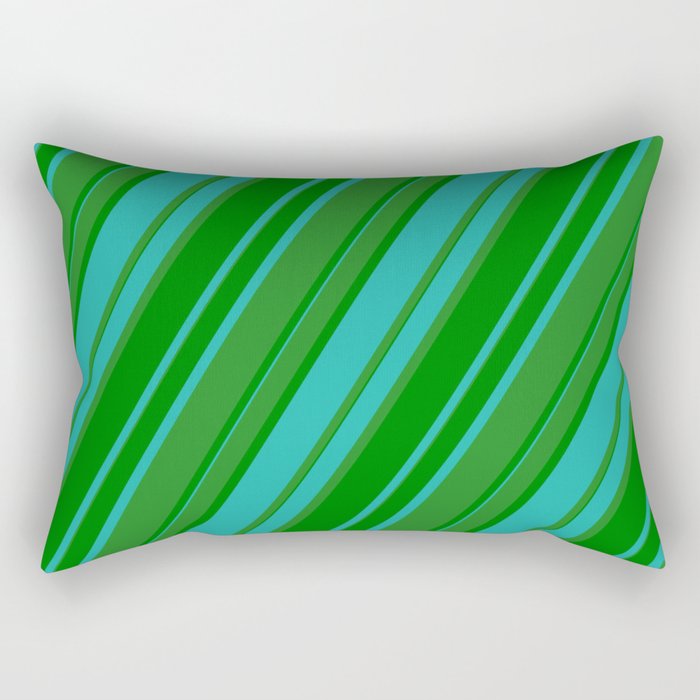 Forest Green, Green & Light Sea Green Colored Pattern of Stripes Rectangular Pillow