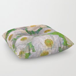 white ranunculus painted impressionism style Floor Pillow