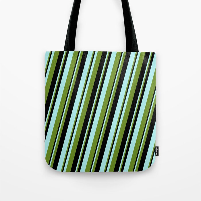 Turquoise, Green & Black Colored Lines/Stripes Pattern Tote Bag
