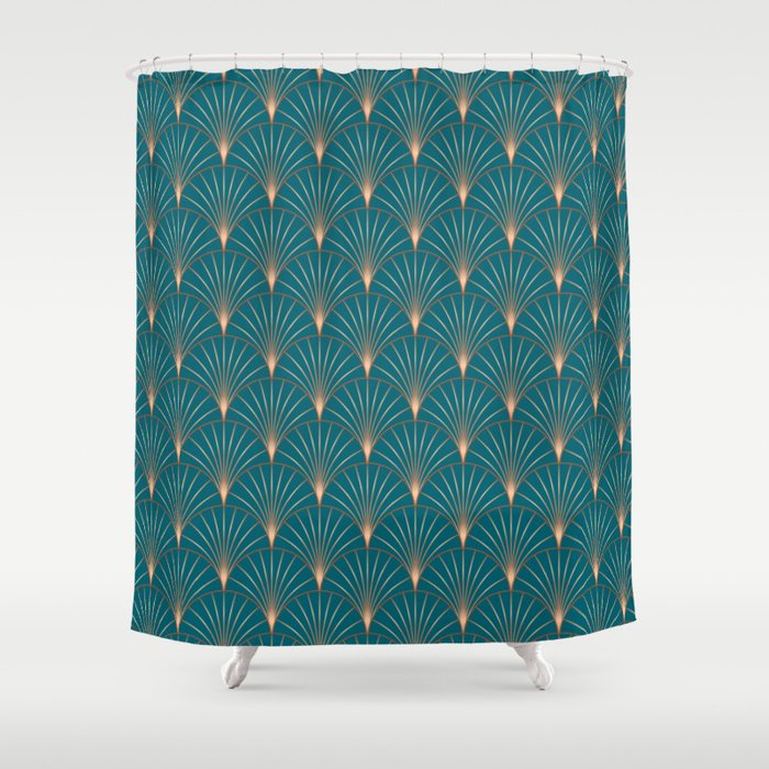 Vintage Art Deco Floral Copper & Teal Shower Curtain