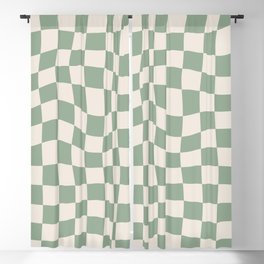 Sage Green Wavy Checkered Pattern Blackout Curtain