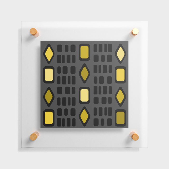 Retro Diamonds Rectangles Black Yellow Floating Acrylic Print