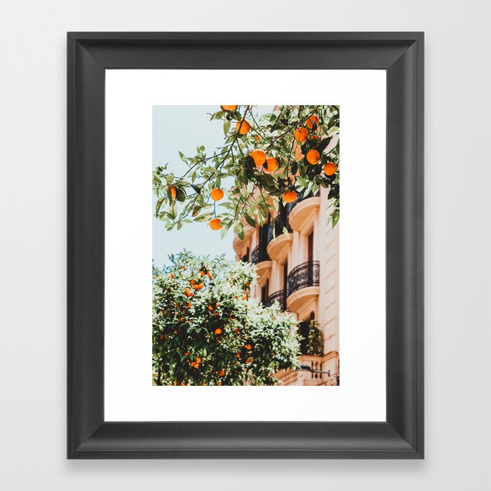 Orange Tree Fruits Print, Barcelona Spain Print, Orange Fruits Wall Art Print, Urban Photography, Tropical Summer Print Framed Art Print