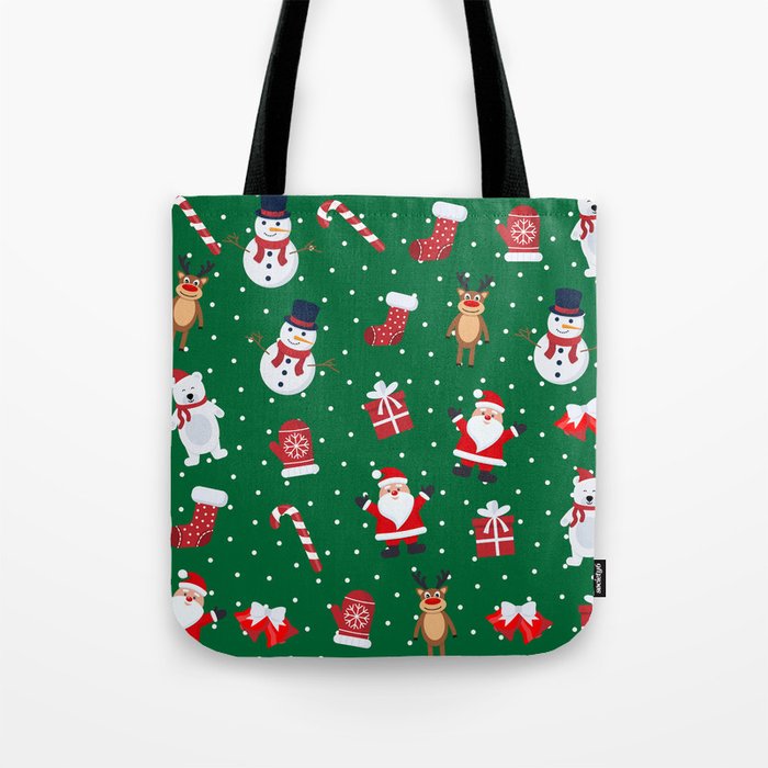 Christmas Seamless Pattern with Snowman, Reindeer and Santa Claus 04 Tote Bag