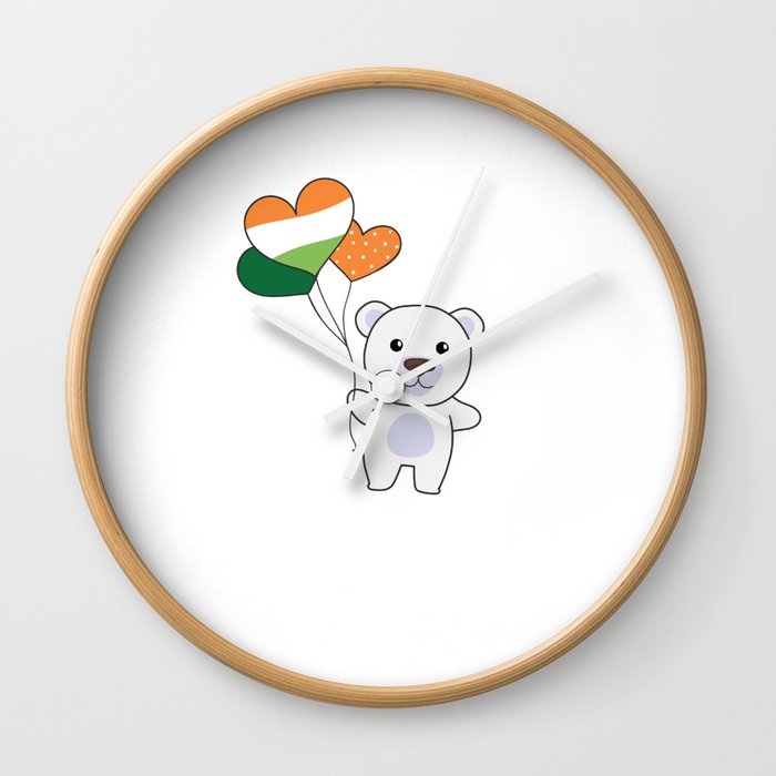 Polar Bear With Ireland Balloons Cute Animals Wall Clock