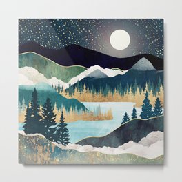 Star Lake Metal Print | Trees, Forest, Blue, Wanderlust, Mountians, Gold, Digital, Nature, Watercolor, Landscape 