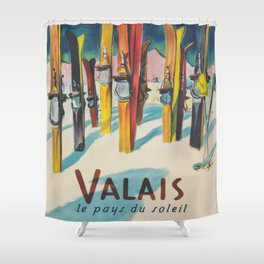 Valais Vintage Ski Travel Poster Shower Curtain