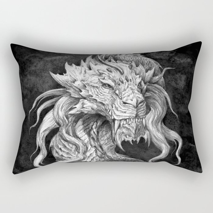 Dark Side Japanese Dragon portrait on black background | Graphit Rectangular Pillow