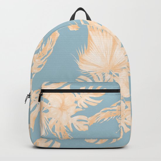Island Vacation Hibiscus Palm Mango Sky Blue Backpack