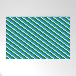 [ Thumbnail: Light Cyan, Green, and Blue Colored Lined/Striped Pattern Welcome Mat ]