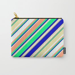 [ Thumbnail: Eyecatching Light Salmon, Green, Blue, Pale Goldenrod, and Mint Cream Colored Lines Pattern Carry-All Pouch ]