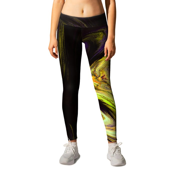 Psychedelic Yellow Tones Abstract Artwork Leggings