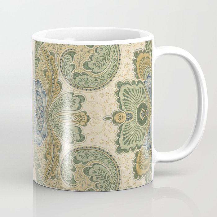 William Morris Tribute Pattern Beige Green Coffee Mug