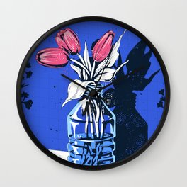 Holland Tulips Bouquet on Cobalt and Delft Blue Wall Clock