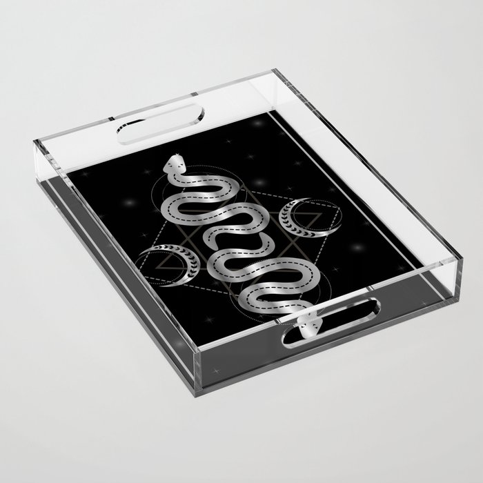 Occult snakes triple goddess fertility symbol silver Acrylic Tray