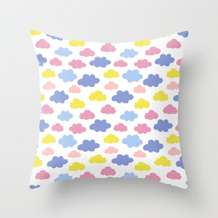 Cute Colorful Pastel Clouds Pattern Throw Pillow