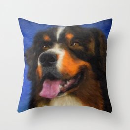 Courageous Bernese Mountain dog wool portrait print Throw Pillow