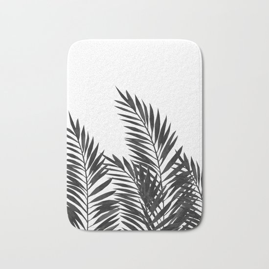 Palm Leaves Black Bath Mat