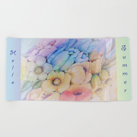 Summer fantasy with by hand drawn flowers. Beach Towel