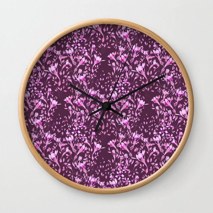 Climbing flowers among the leaves - violet, purple, magenta 2 Wall Clock
