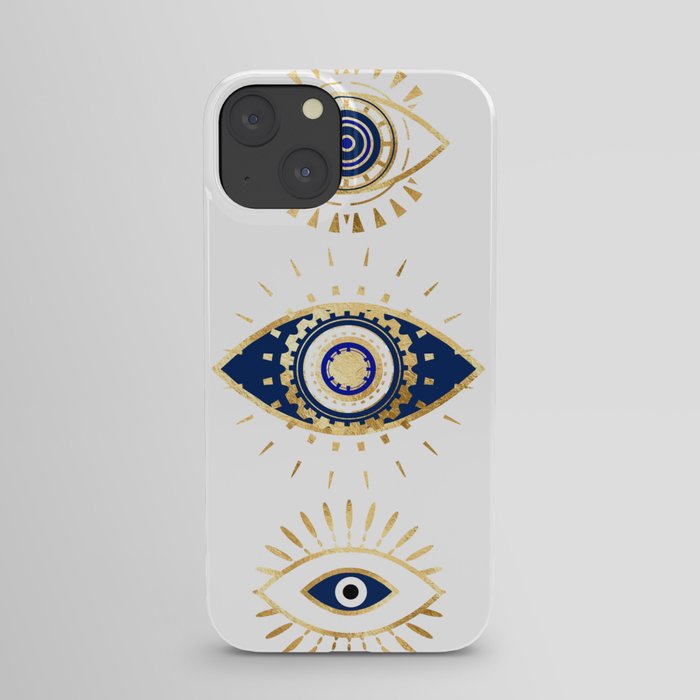 evil eye times 3 navy on white iPhone Case