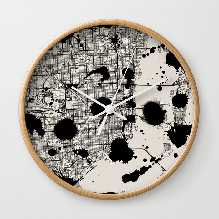 Artistic Miami Map - Black and White Wall Clock