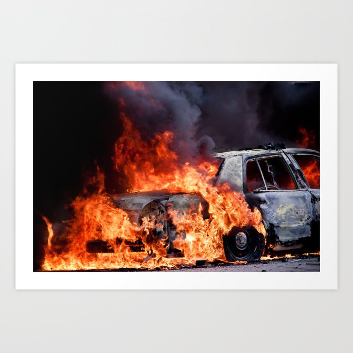 Burning Police Car Art Print