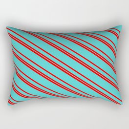 [ Thumbnail: Red & Turquoise Colored Stripes/Lines Pattern Rectangular Pillow ]
