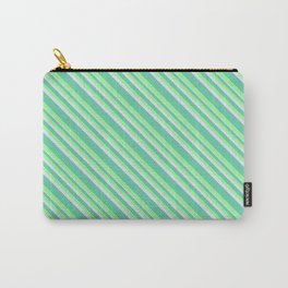 [ Thumbnail: Aquamarine, Green, and Lavender Colored Lined/Striped Pattern Carry-All Pouch ]