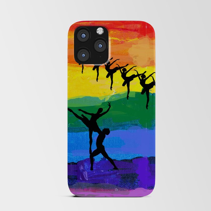 Swan lake - ballet dancer figures in rainbow colors background iPhone Card Case